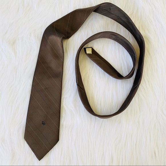 Christian Dior Silk Striped Logo Neck Tie - Picture 1 of 5